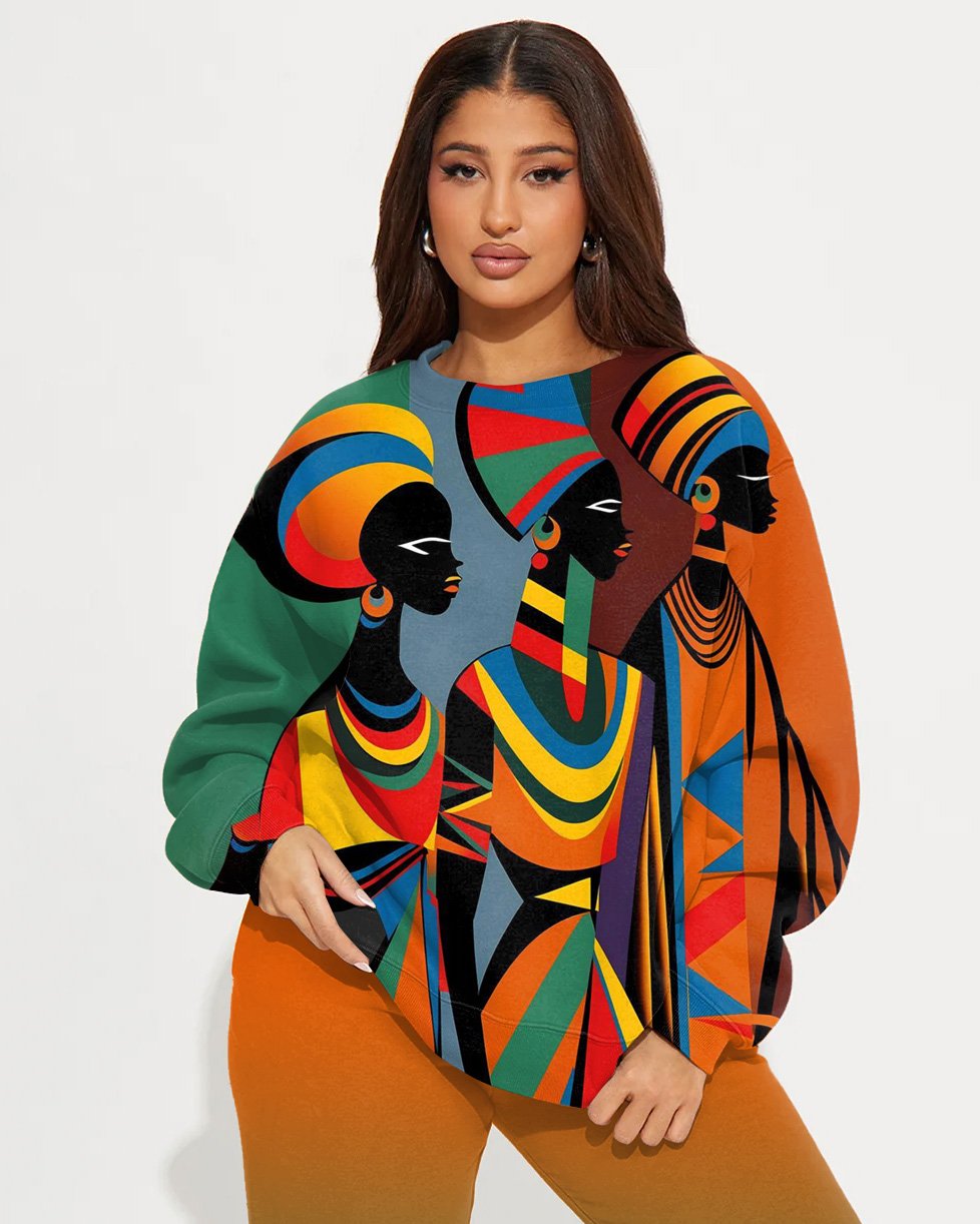 African Women Crew Neck Sweatshirt Two Pieces Set