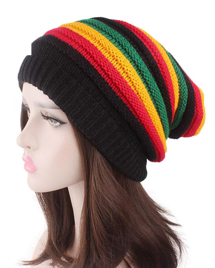 Fashionable Casual Jamaican Warm Colorful Striped Wool Hat