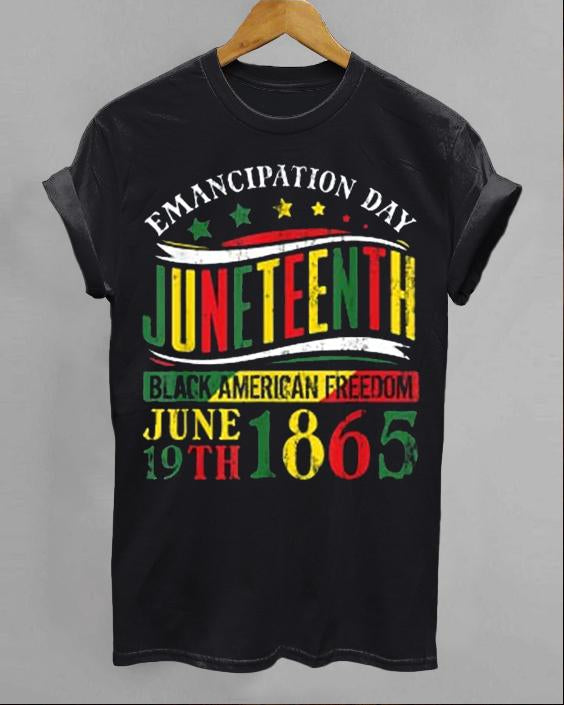 Black Juneteenth 1865 Letters Contrast Printed Round Neck T-shirt