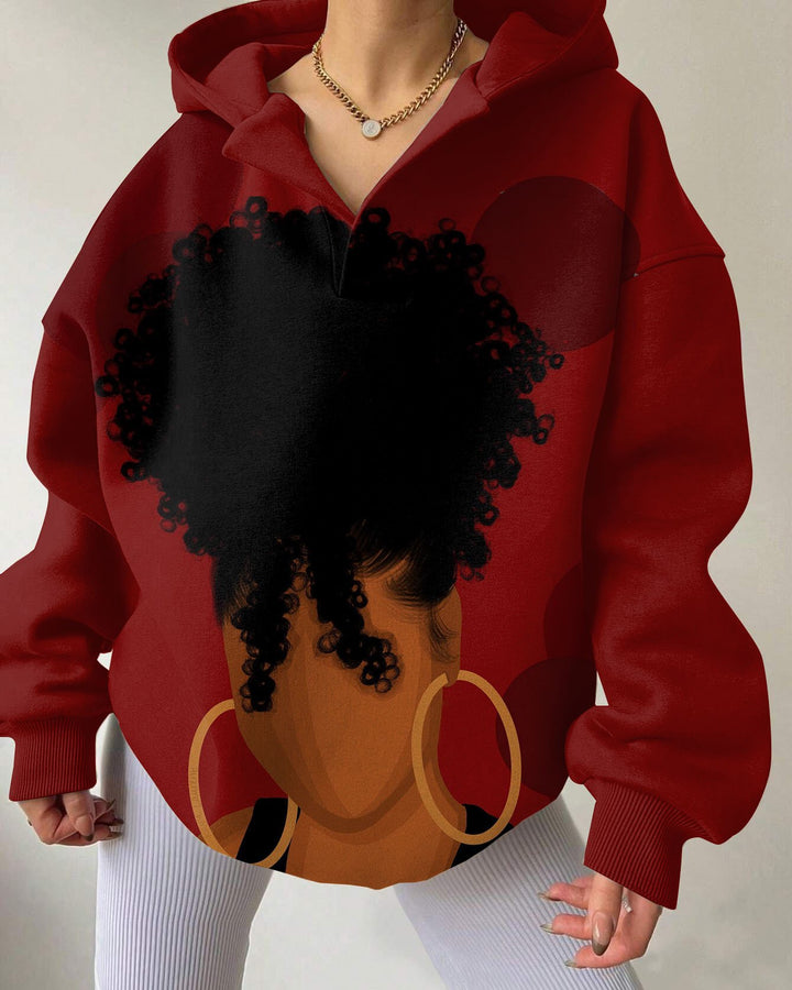 Beautiful Afro Girl Drop Shoulder Long-sleeved Hoodie