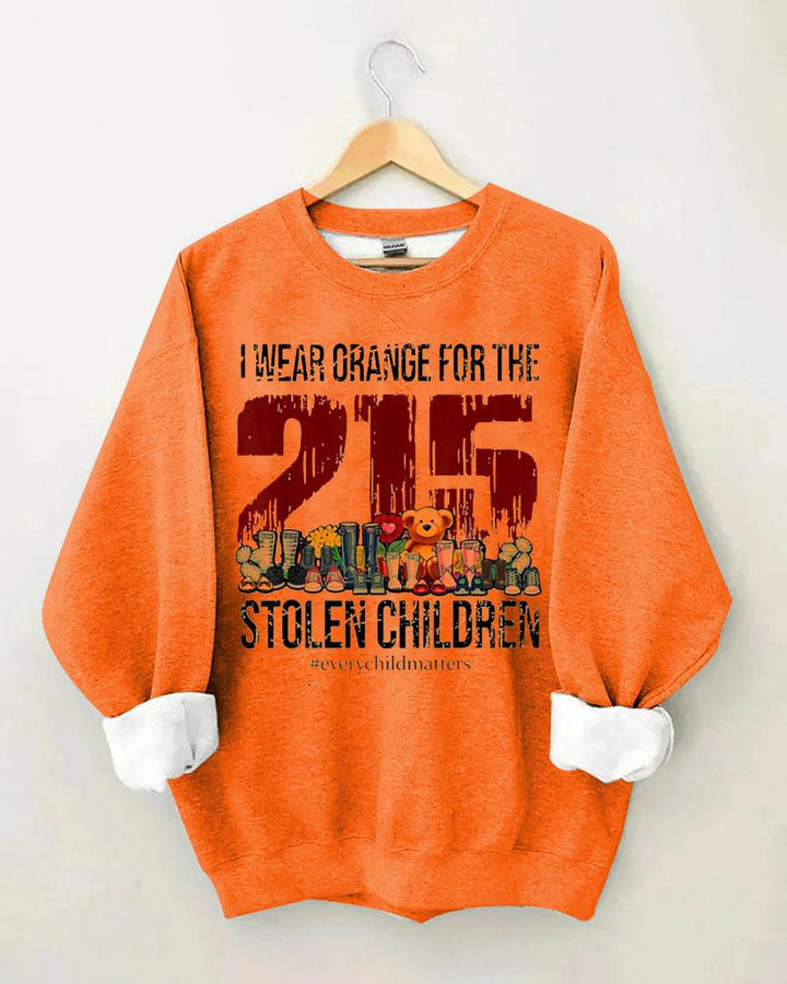 Women's Slogan I Wear Orange For The Stolen Children  Every Child Matters Print Round Neck Sweatershirts