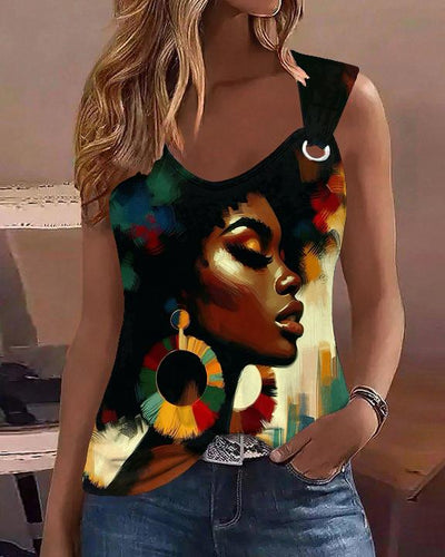 Afro Woman Oil Painting Sleeveless Steel Rims Vest