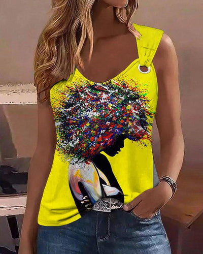 Color Oil Painting Afro Girl Sleeveless Top With Sweetheart Neckline