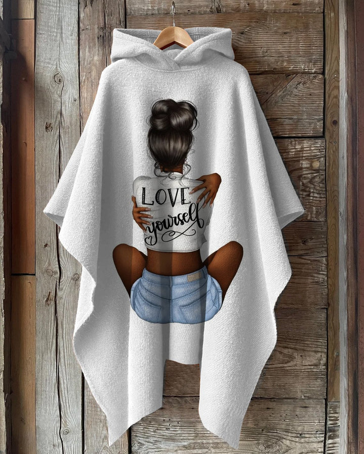 Girl Love Yourself Hooded Warm Shawl Cape