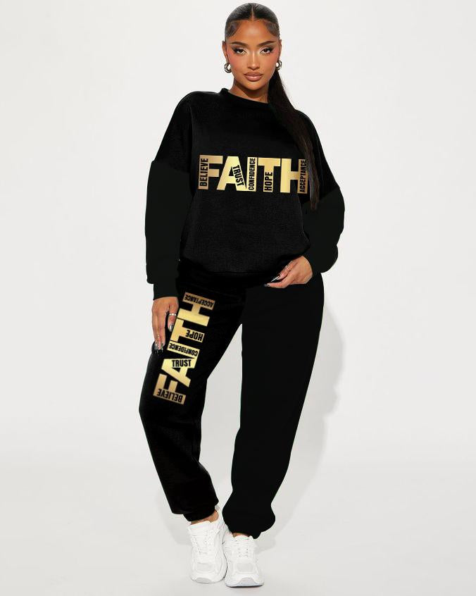 Faith Hope Crew Neck Sweatshirt Two Pieces Set