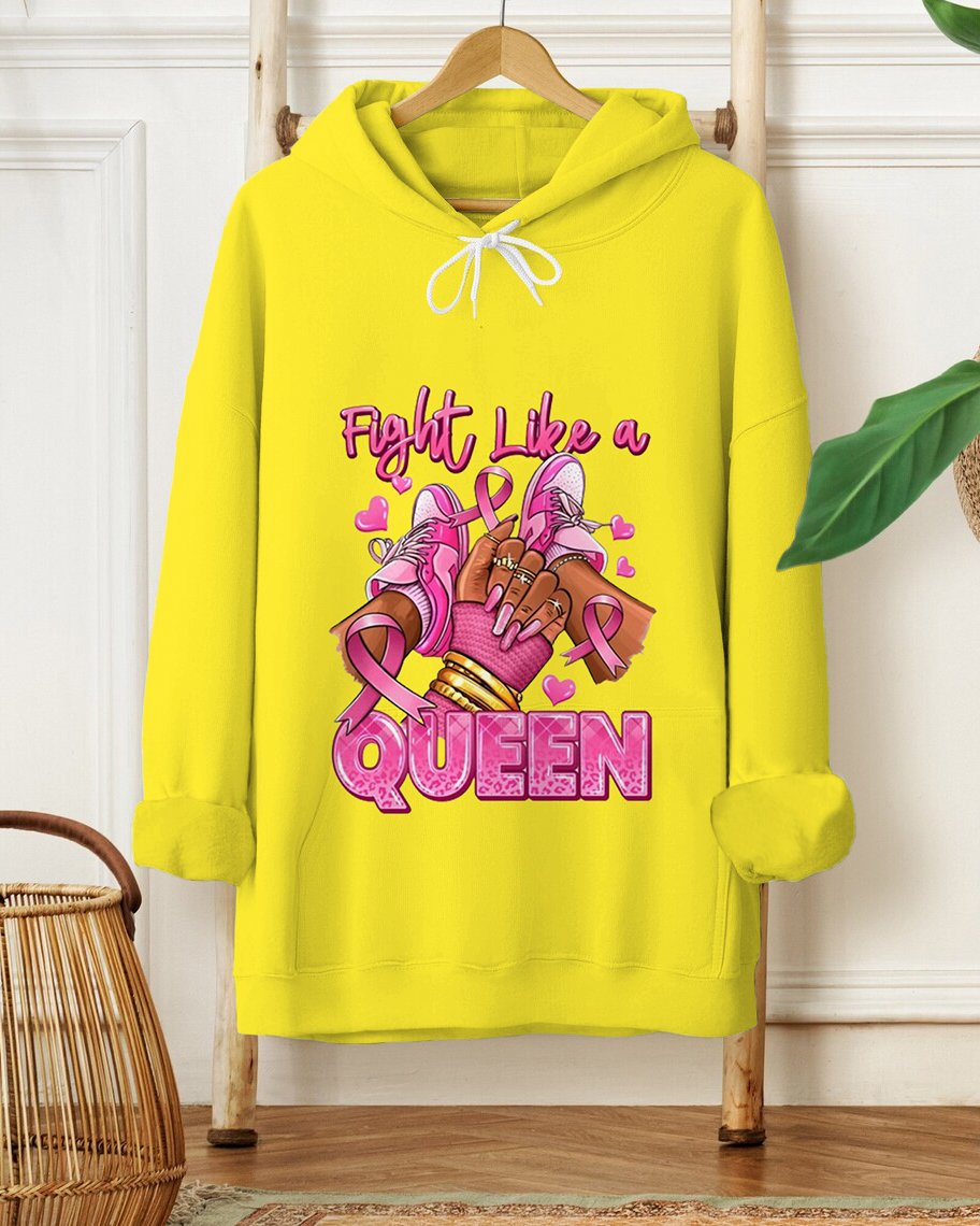 Survivor Queen Breast Cancer Print Long-sleeved Hooded