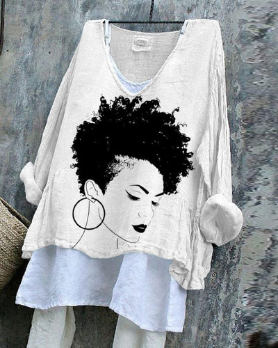 Afro Curly Hair Woman Line Blend Flowy Tunic