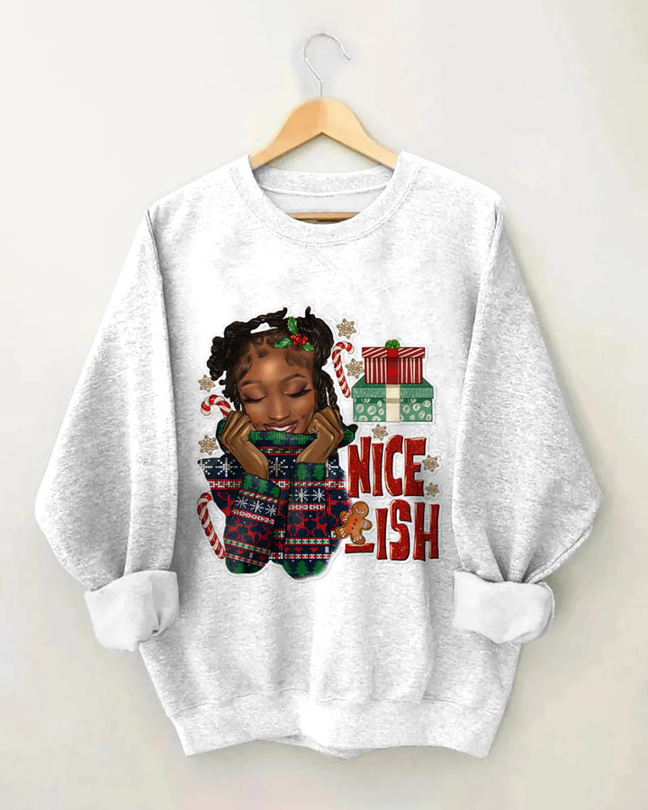 Merry Christmas Afro Locs Woman Crewneck Sweatshirt