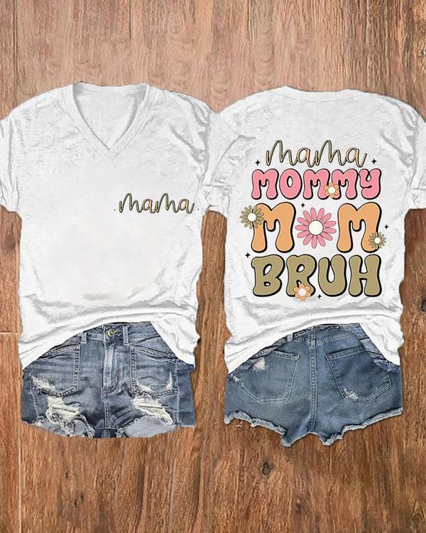 Women's Mother's Day Boy Mama Bruh Print Short Sleeve Tshirt