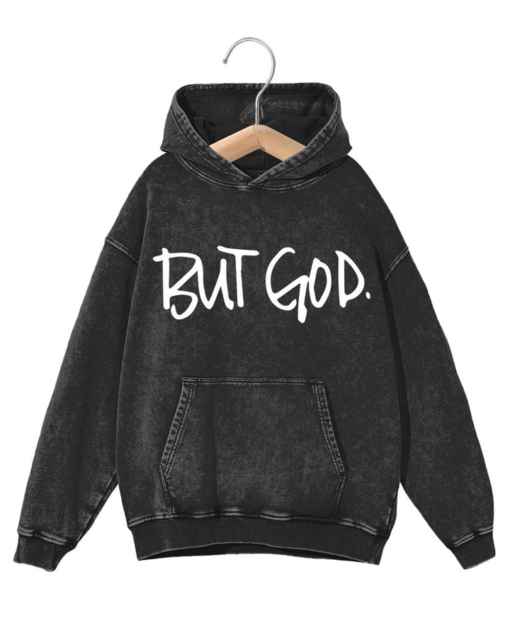 Retro Fashion Distressed Washed But God Letter Print Long-sleeved Unisex Hoodie