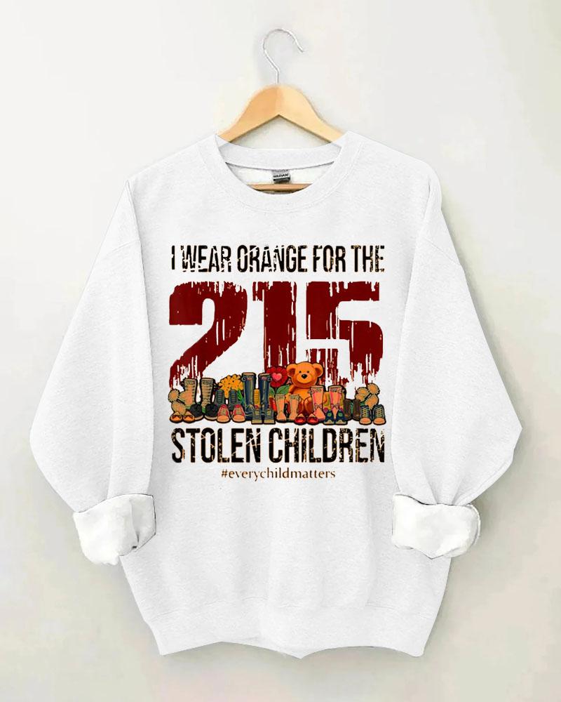 Women's Slogan I Wear Orange For The Stolen Children  Every Child Matters Print Round Neck Sweatershirts