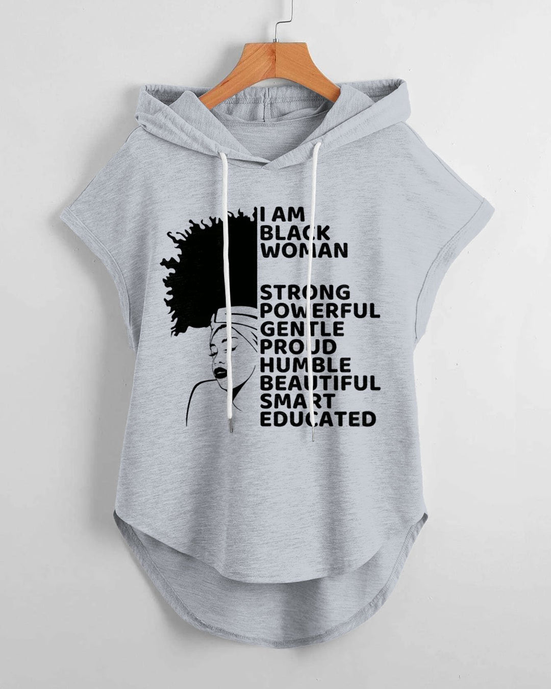 I Am Black Women Hem Drawstring Hooded Tee