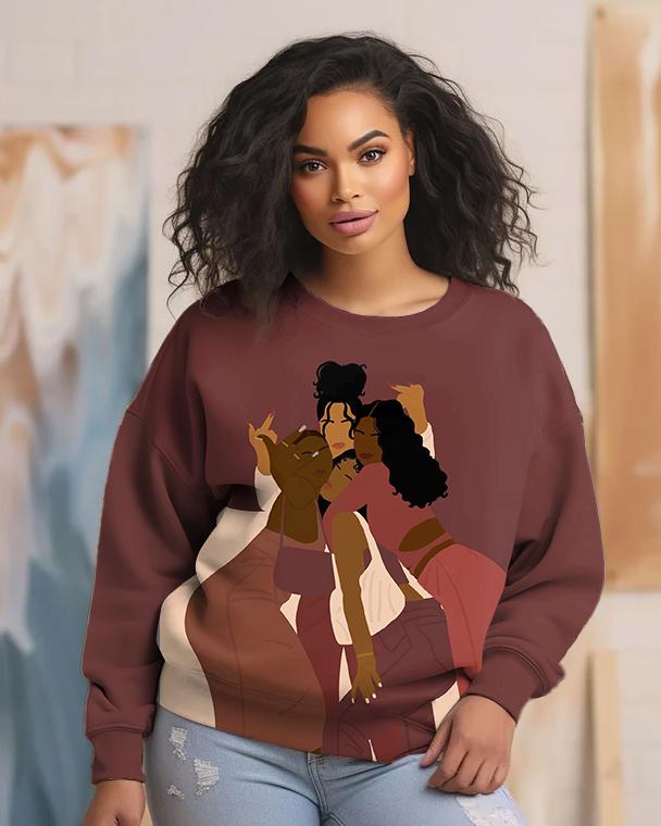 Urban Fashion Brown Girl Crewneck Long Sleeve Sweatshirt