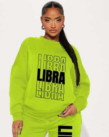 Stacked Libra Zodiac Crew Neck Sweatshirt Two Pieces Set