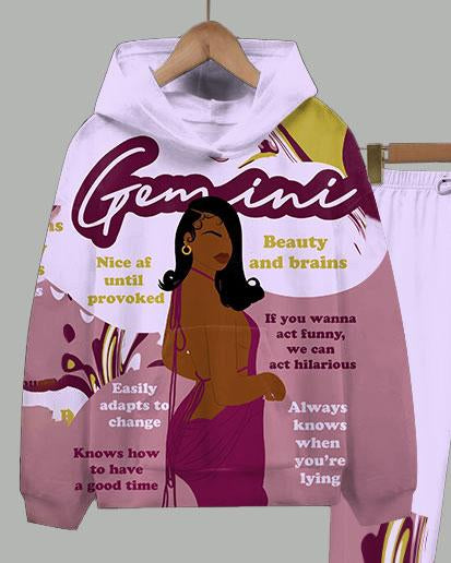 Gemini Girly Season Long Sleeve Hoodie Two Pieces Set