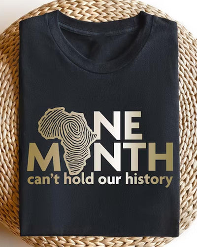 Black History Month Alphabet Map Round Neck Printed T-shirt