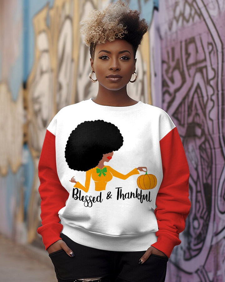 Thanksgiving Blessed Afro Woman Crewneck Sweatshirt