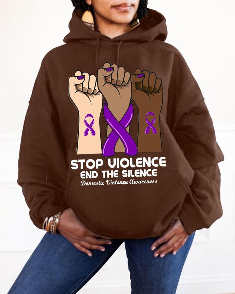 Women's Clothing Domestic Violence Awareness Slogan Stop Violence End The SilenceHooded Sweatshirt