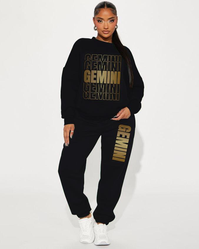 Stacked Gemini Zodiac Crew Neck Sweatshirt Two Pieces Set