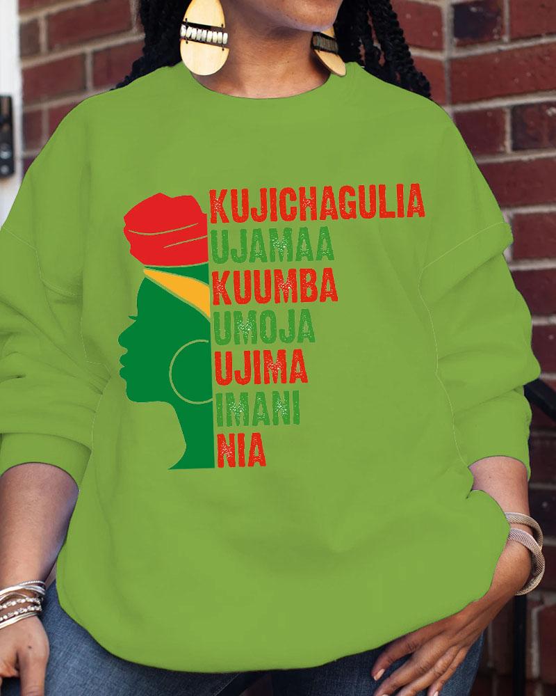 Women's Kwanzaa Seven Principles Printed Round Neck Long Sleeve Sweatershirts