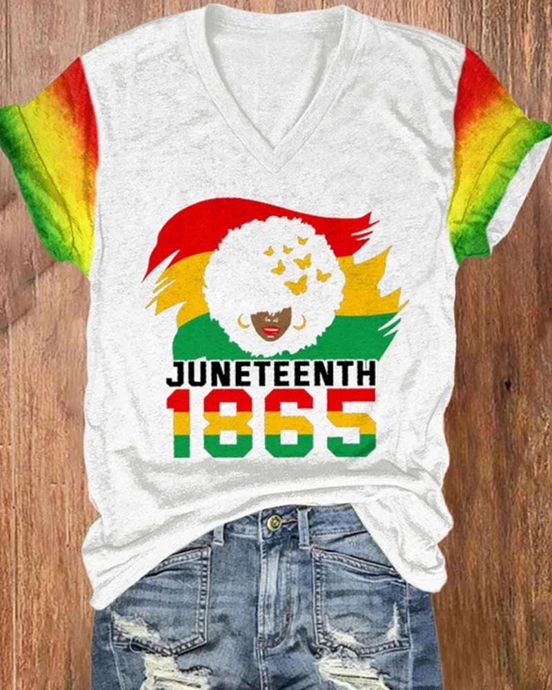 Juneteenth 1865 Gradient Sleeve Print Short Sleeve Ladies T-Shirt