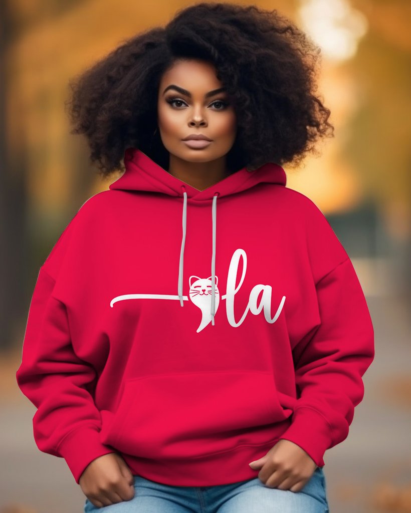 Women's La Cat Print Unisex Long-sleeved Hoodie