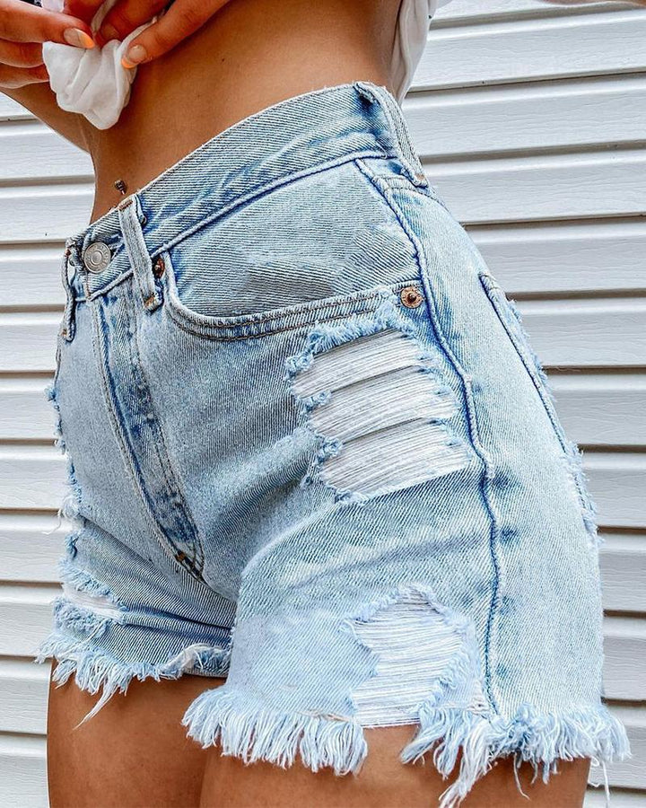 Juneteenth Heart Letter Print Denim Shorts