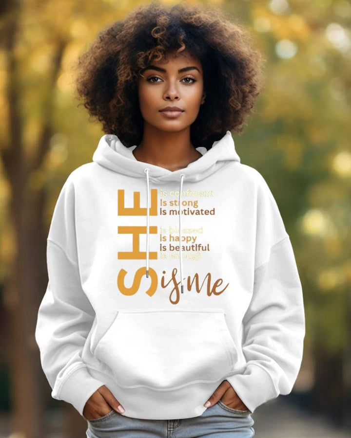 Cotton-She Is Me Print Fashion Daily Long Sleeve Hoodie