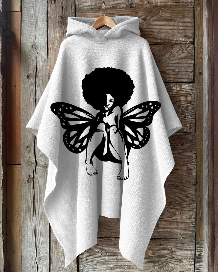 Butterfly Afro Lady Woman Hooded Warm Shawl Cape