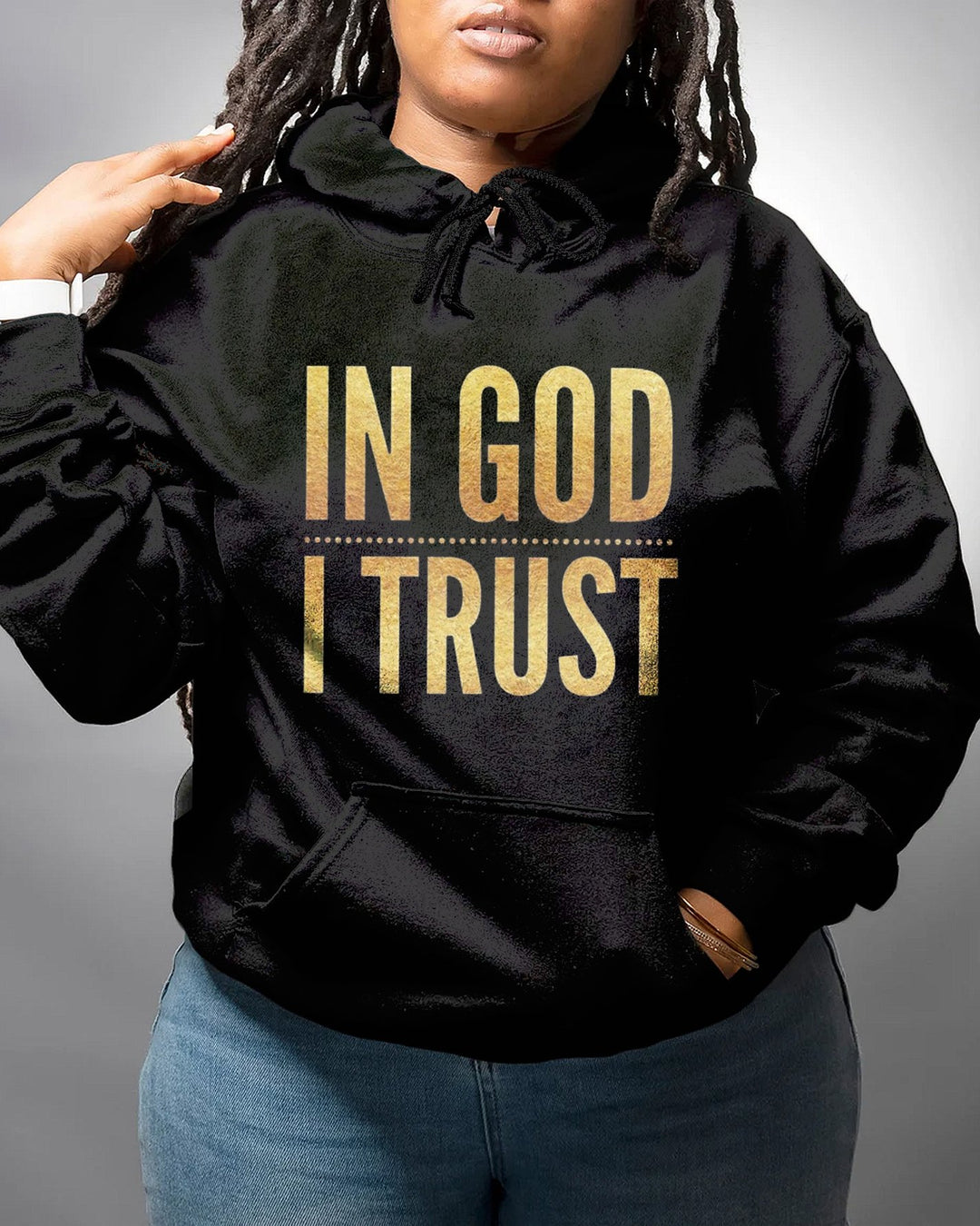 In God I Trust Print Long-sleeved Hooded Sweatshirt