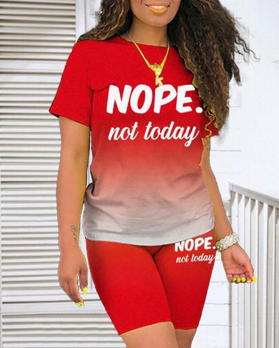 Women's Nope Not Today Print Short Sleeve Shorts Set