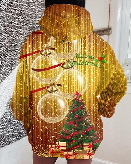 Merry Christmas with Gold Stars Long-sleeved Hoodie