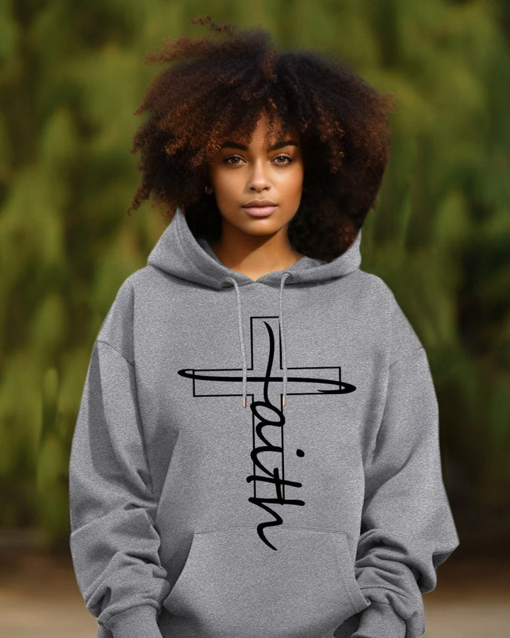 Faith Cross Print Long Sleeve Hoodie