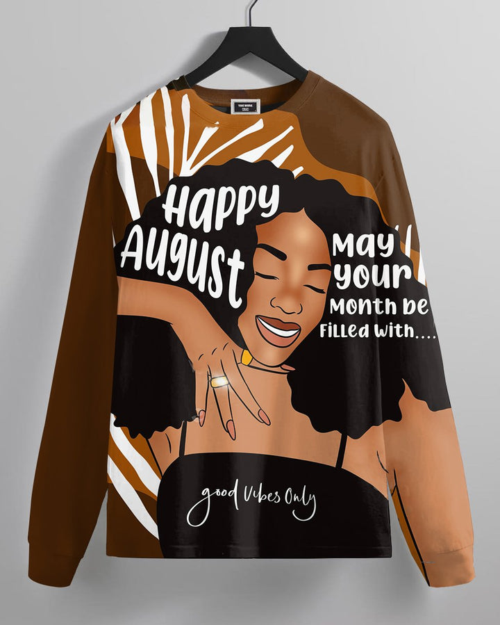 Happy August Crew Neck Long Sleeve T-shirt