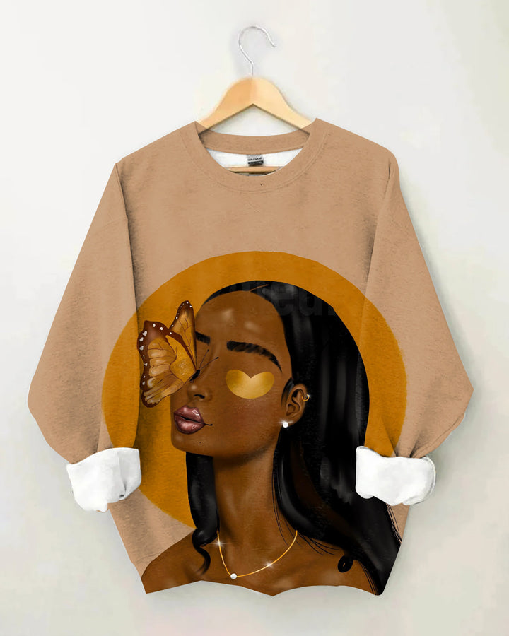 Brown Butterfly Girl Long Sleeve Sweatshirt