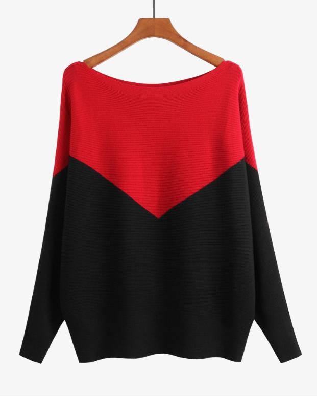 Women's Stylish Off-shoulder Top Irregular Splicing Loose Batwing Pullover Sweater