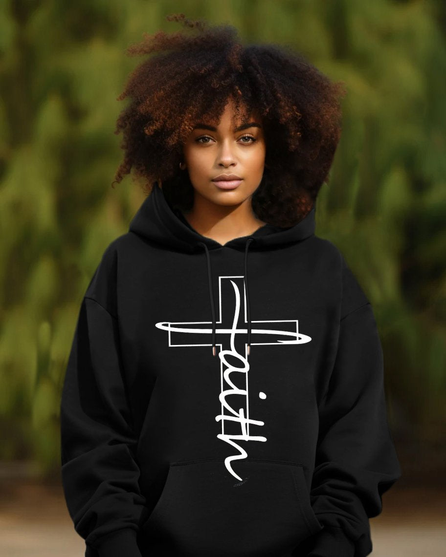 Faith Cross Print Long Sleeve Hoodie