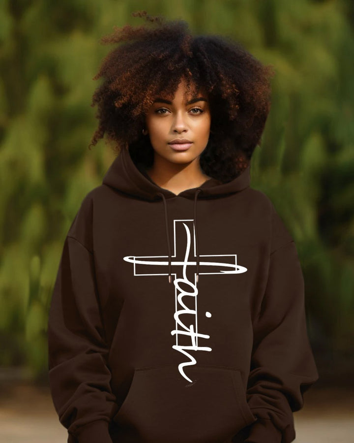 Faith Cross Print Long Sleeve Hoodie