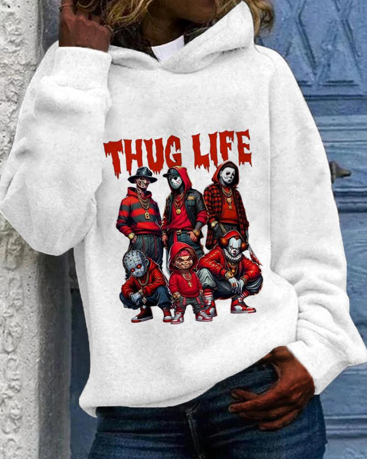 Halloween Thug Life Print Long Sleeved Hooded