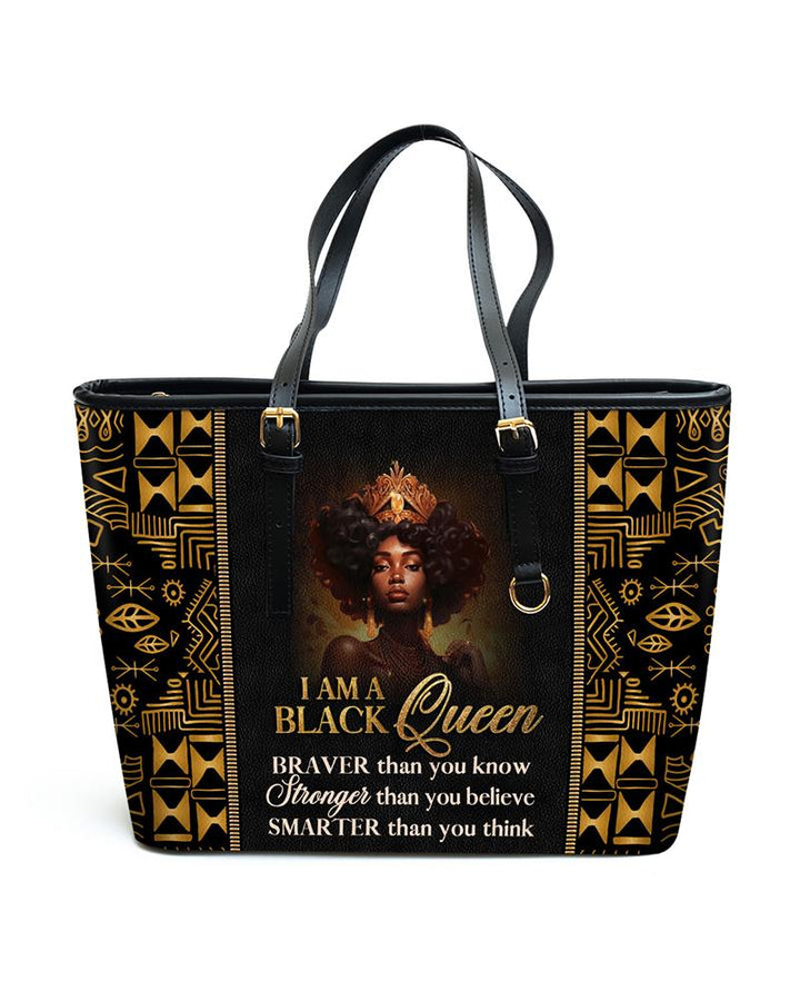 I Am A Black Queen - Personalized Leather Totebag