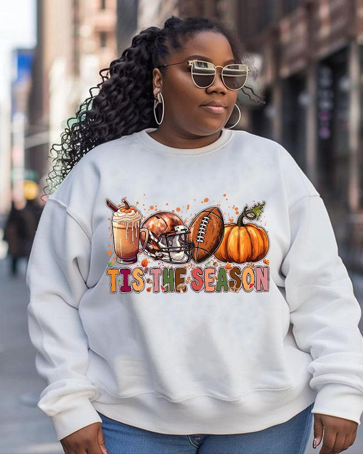 Women's Thanksgiving Tis The Season Printed Round Neck Long Sleeve Sweatshirt