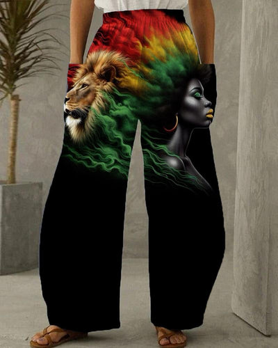 Black June Festival Girl Lion Print Women's Pocket Pants
