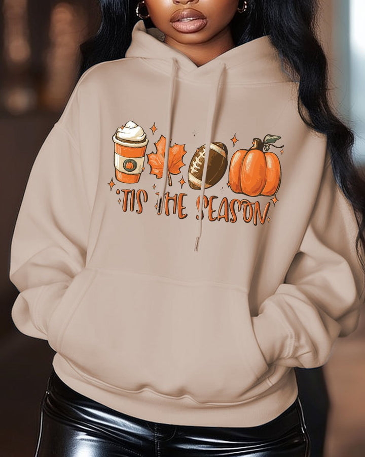 Women's Rugby Print Pocket Long Sleeve Hoodie