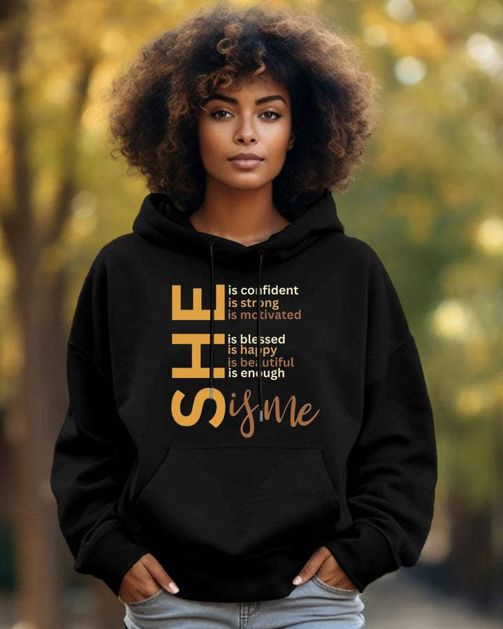 Cotton-She Is Me Print Fashion Daily Long Sleeve Hoodie