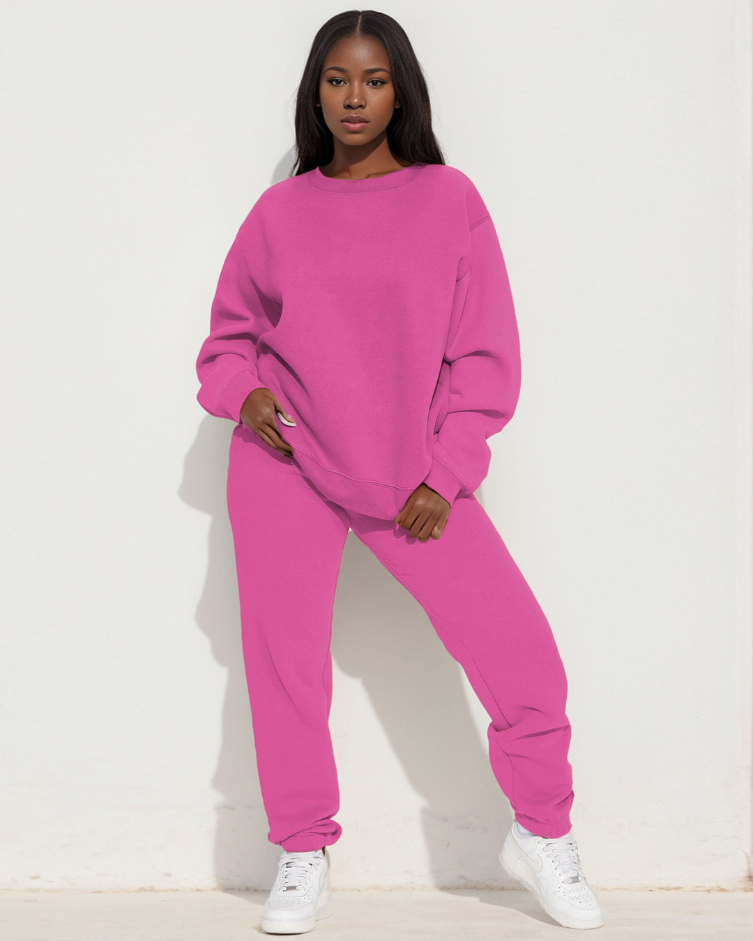 Casual Solid Color Long Sleeve Sweatshirt Two Pieces Set