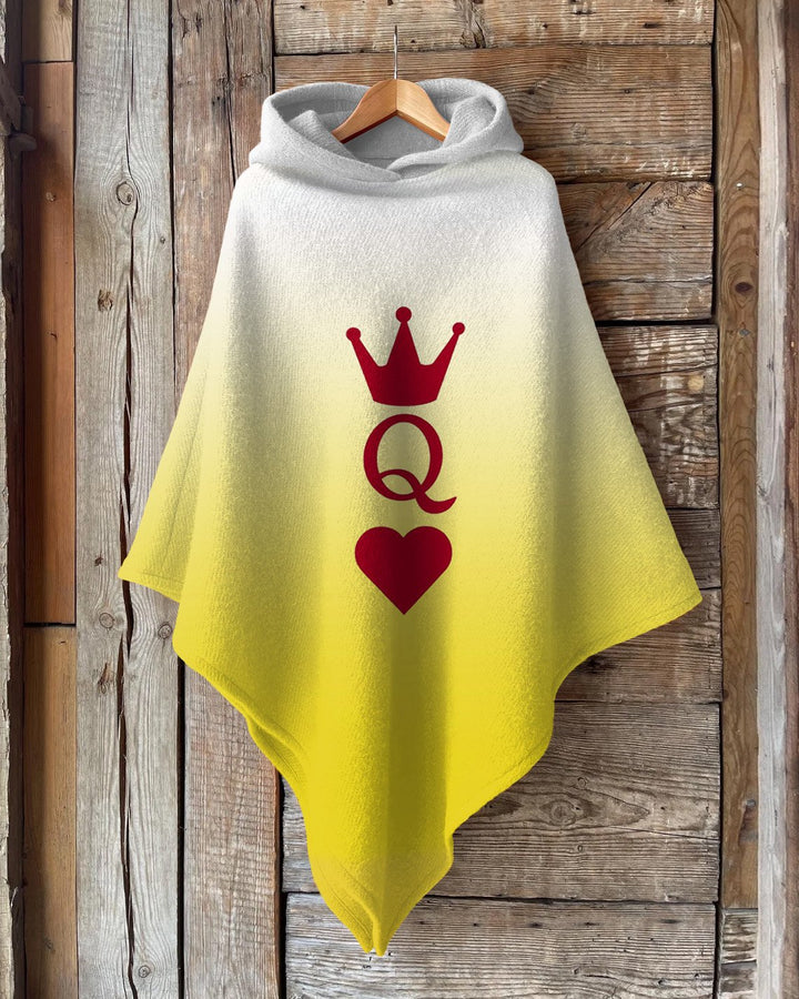 Gradient Color Queen of Hearts Wool Hooded Cape