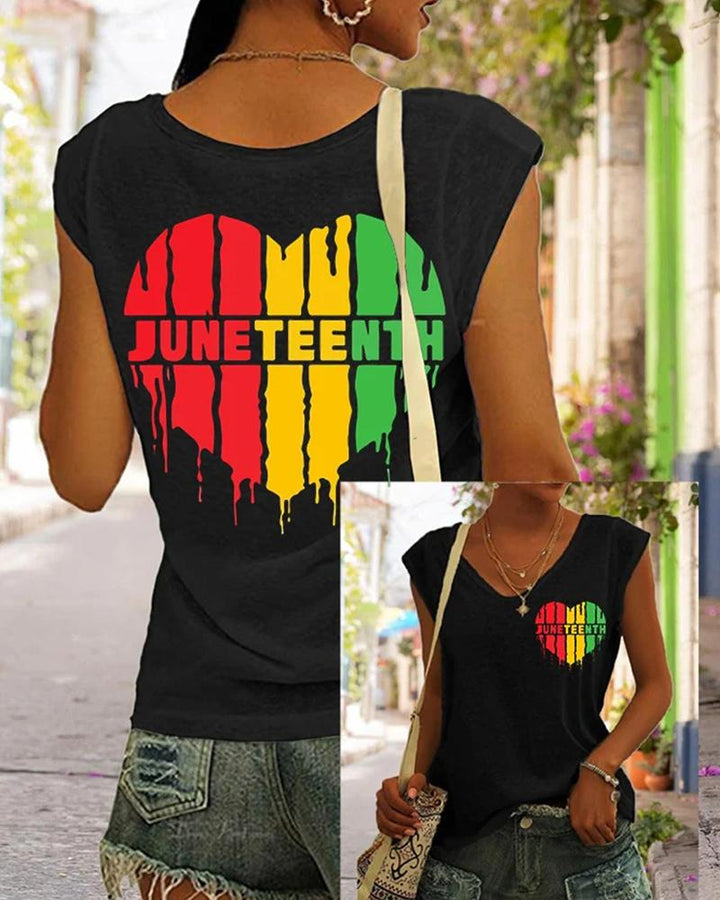 Juneteenth Love Print Sleeveless Ladies Casual Vest