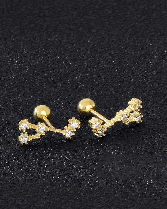 12 Constellations Gold Diamond Stud Earrings