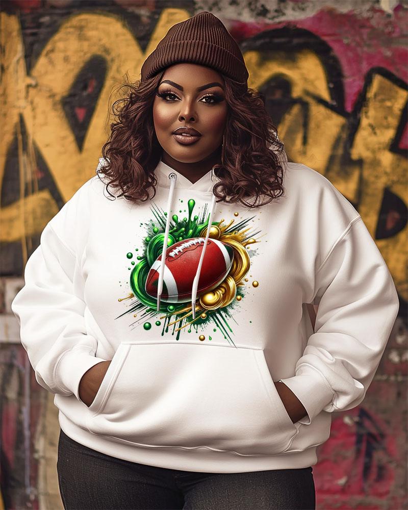 Cotton-Women's Rugby-Print Hoodie