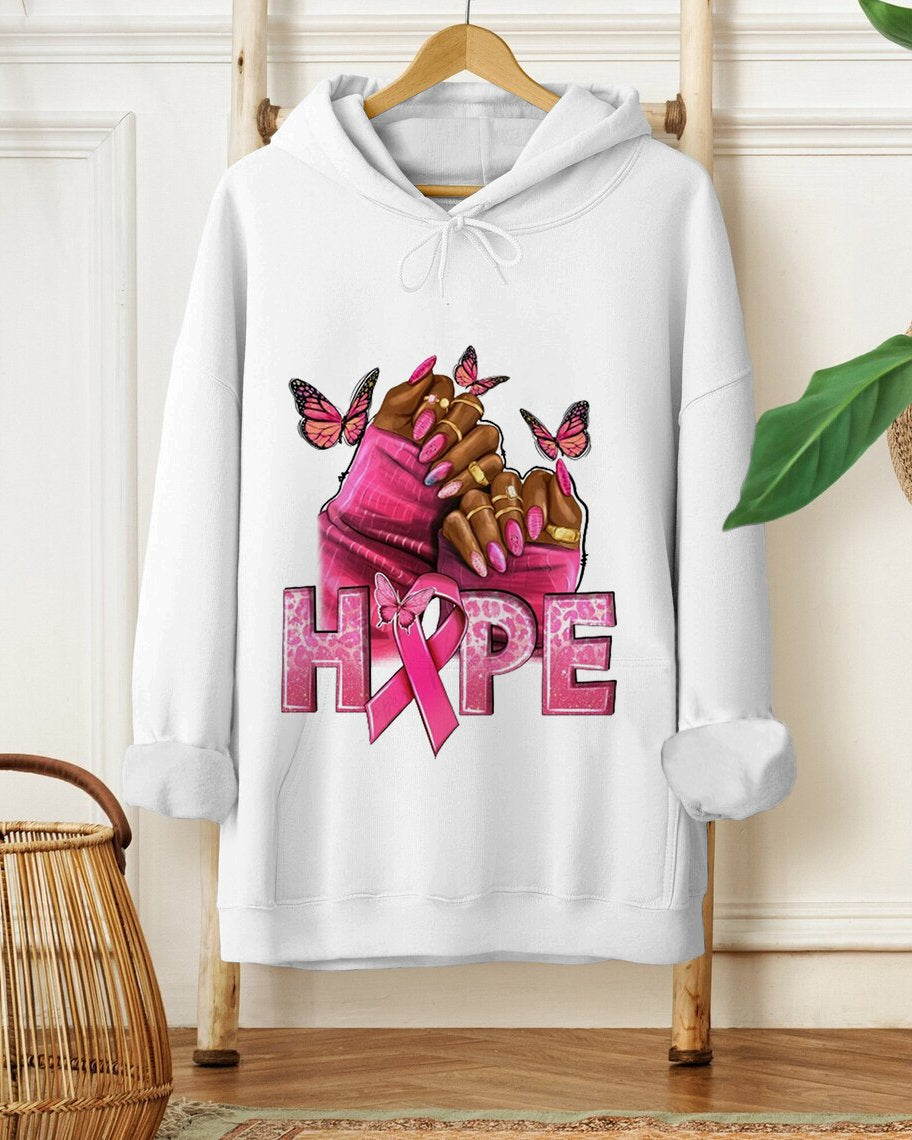 Hope Breast Cancer Nails Print Long-sleeved Hooded